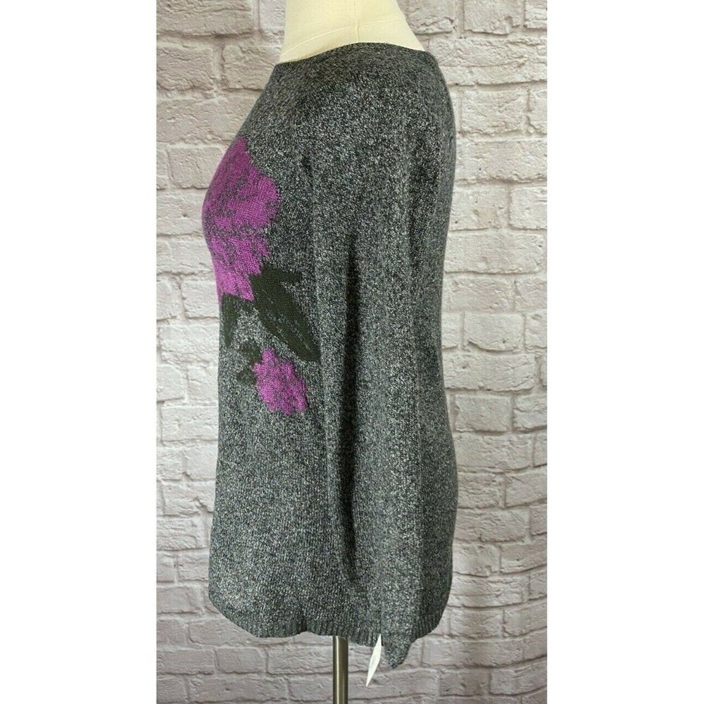 Style & Co Floral Pullover Sweater Gray Purple Black Soft #8065 - Picture 4 of 9